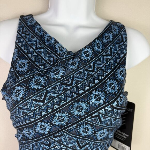 Miraclesuit One Piece Swimsuit Paillette Brio Blue Black Shaping Size 8 Slimming - Picture 4 of 8